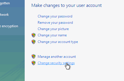 Change security settings