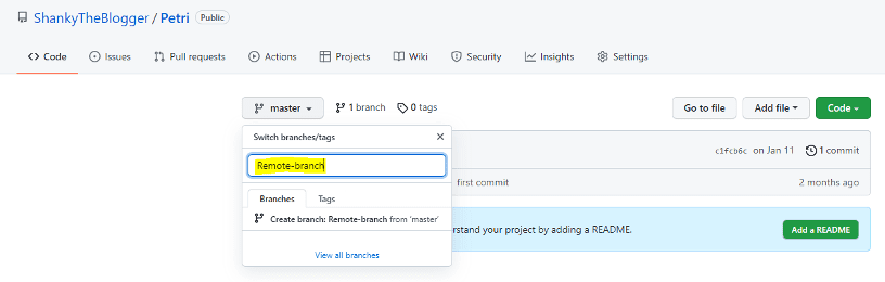Creating another branch in GitHub