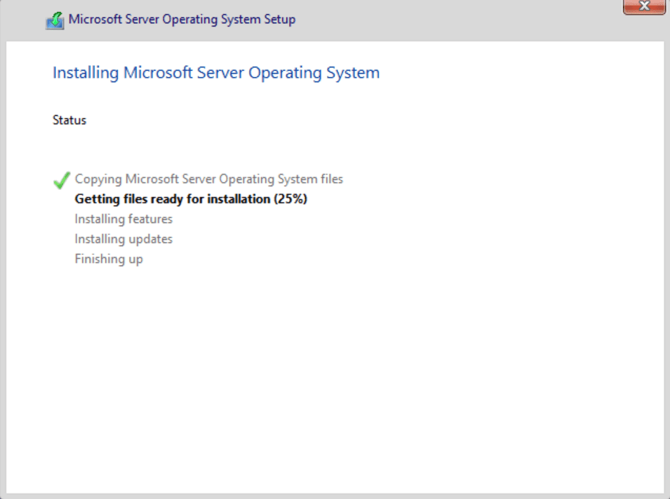 Microsoft Server Operating System Setup is proceeding