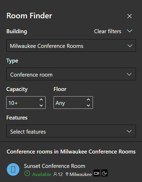 After filtering to rooms with at least 10 attendee capacity, only the Sunset Conference Room will foot the bill