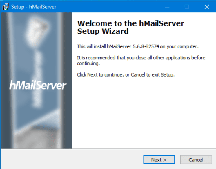 Starting the Installation of hMailServer