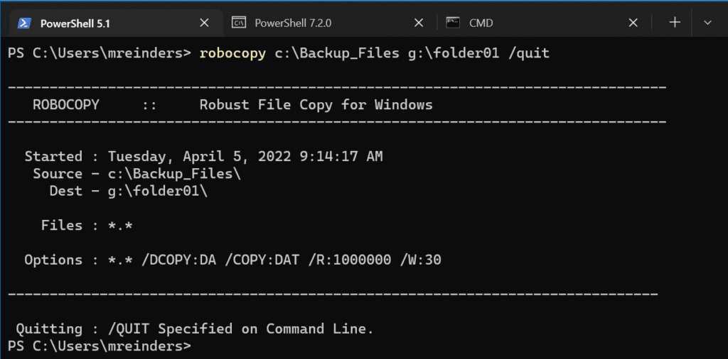 Our first Robocopy command