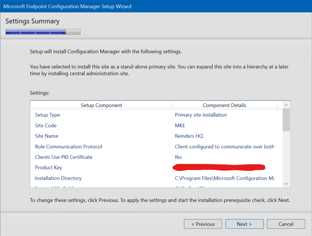 We need to double-check the Settings Summary for Microsoft Endpoint Configuration Manager