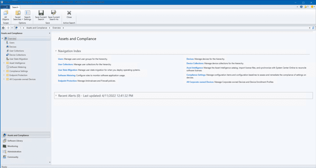 The Microsoft Endpoint Configuration Manager Console in its full glory