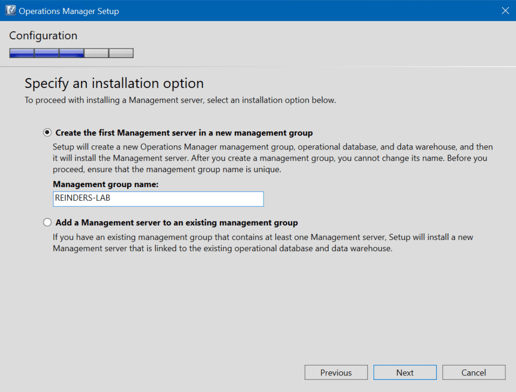 We're creating our first Management server during the System Center Operations Manager setup