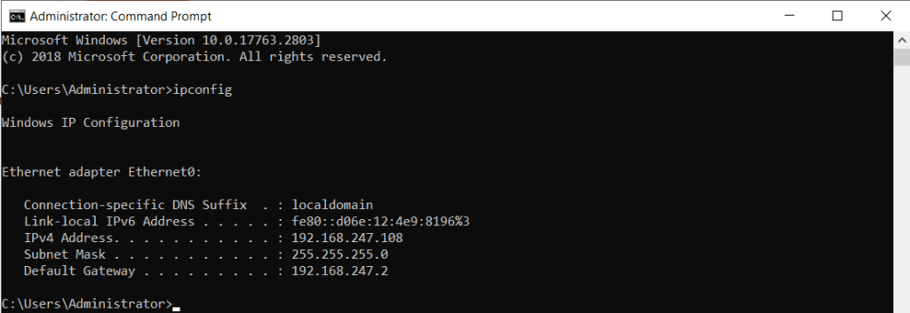 without paramaters, the ipconfig command displays information for all network adapters in your system