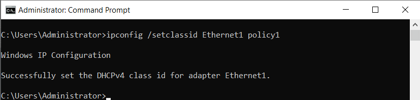 the class id named policy1 being assigned to my network adapter Ethernet1