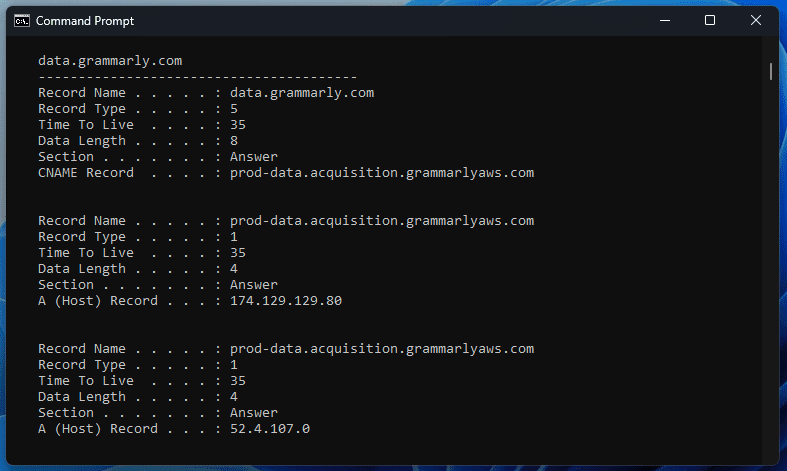 the result of the Ipconfig /Displaydns command