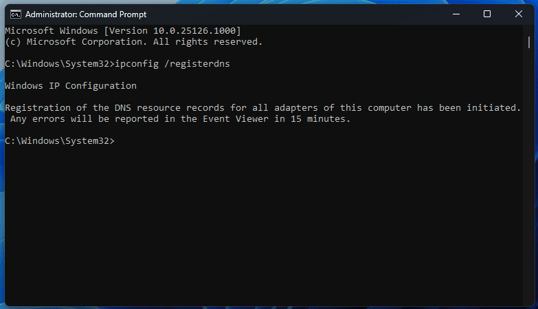 The Registerdns parameter registers the DNS resource records for all your system’s network adapters.