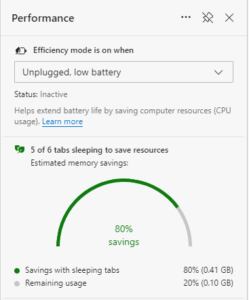 Microsoft Edge improved performance with sleeping tabs
