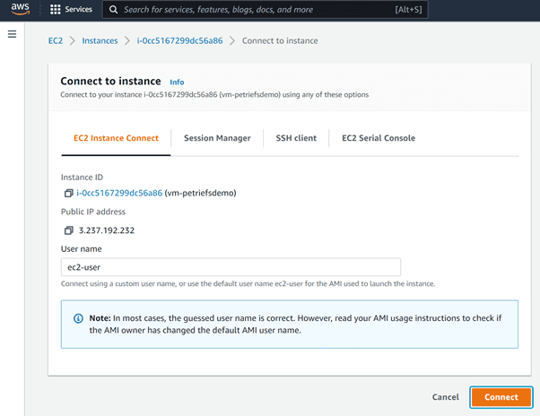 Connect to your Amazon EC2 instance on the AWS website