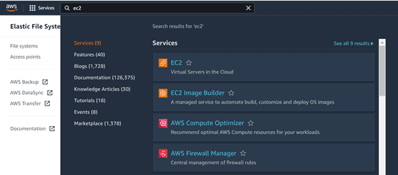 search for EC2 to access the EC2 dashboard