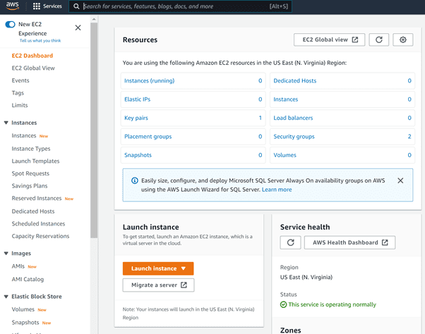 Start provisioning your EC2 instance on the dashboard