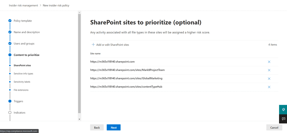 We choose which SharePoint sites to prioritize when creating your new policy