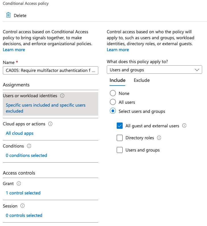Our Conditional Access policy will require MFA authentication for all guest users accessing company resources