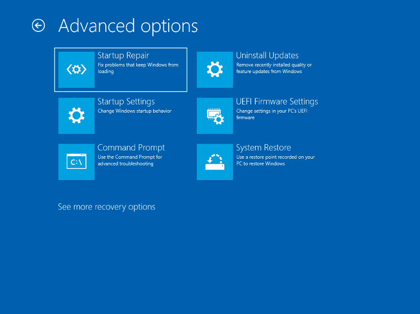 We access the Startup Repair tool from the Windows Recovery environment