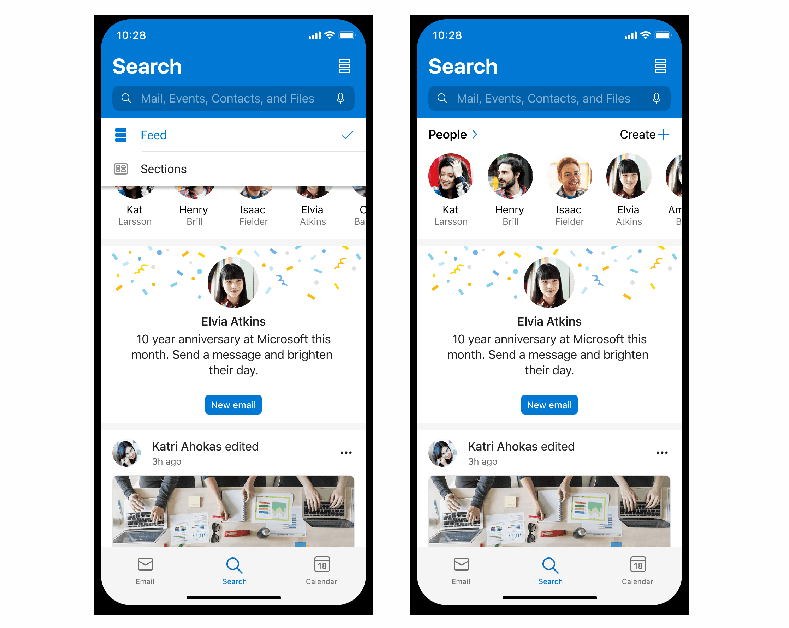 Outlook new algorithmic news feed on the Search page
