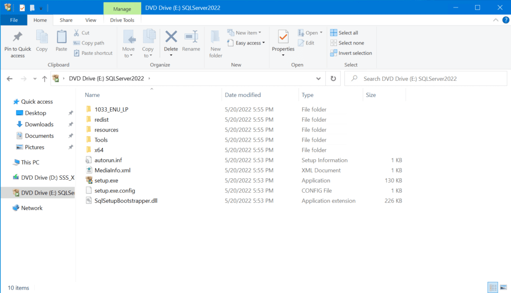 My SQL Server 2022 ISO, mounted, ready to go