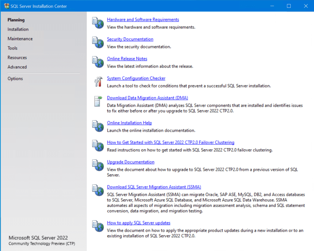 The SQL Server 2022 (CTP) Setup Program