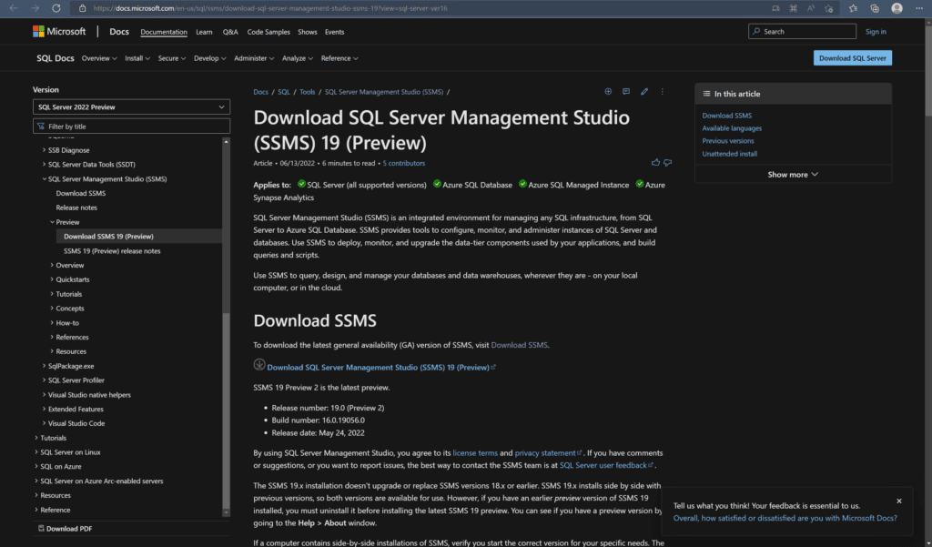 We need to download SQL Server Management Studio 19 Preview