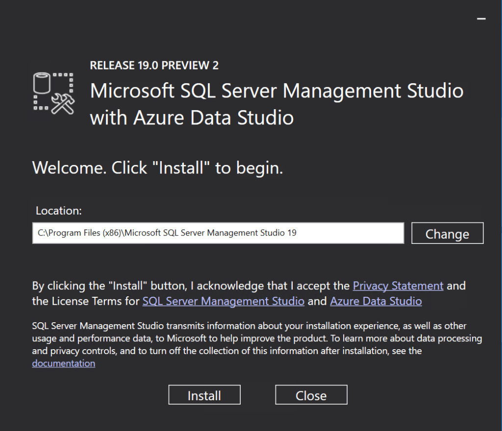Installing SSMS 19 Preview 2