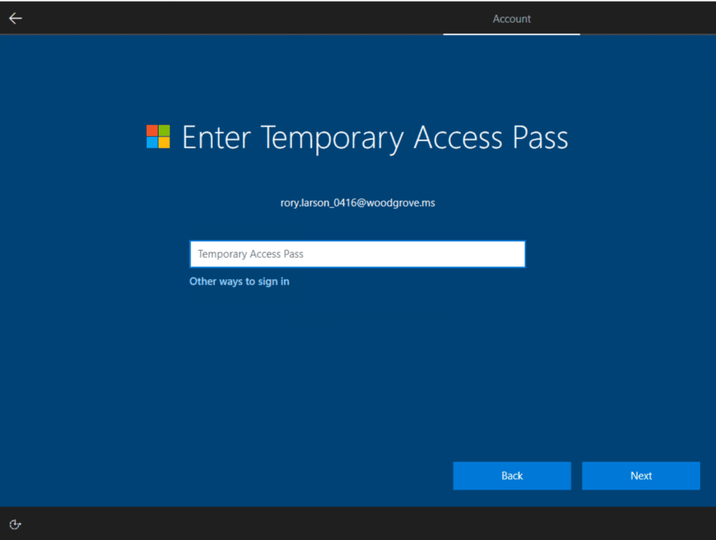 windows 10 authentication temporary access pass