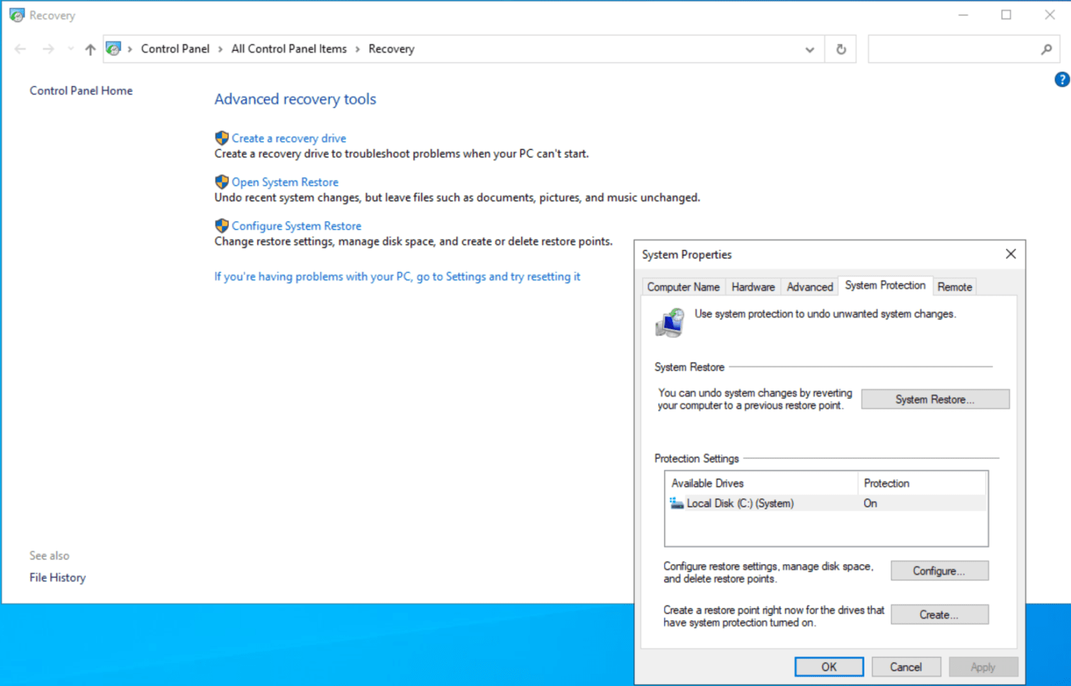how system restore windows 10
