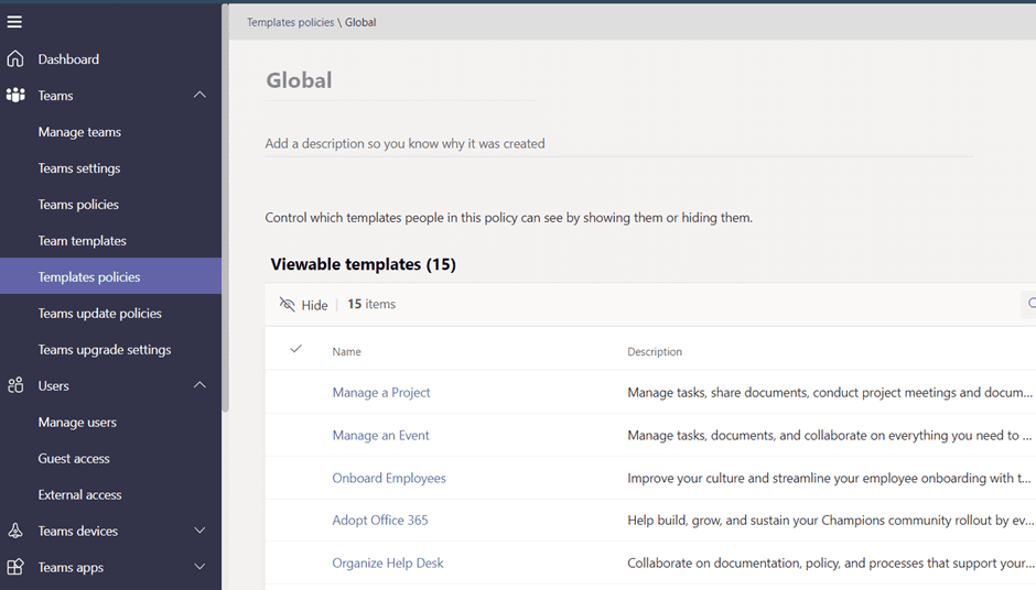 Template policies in the Microsoft Teams admin center