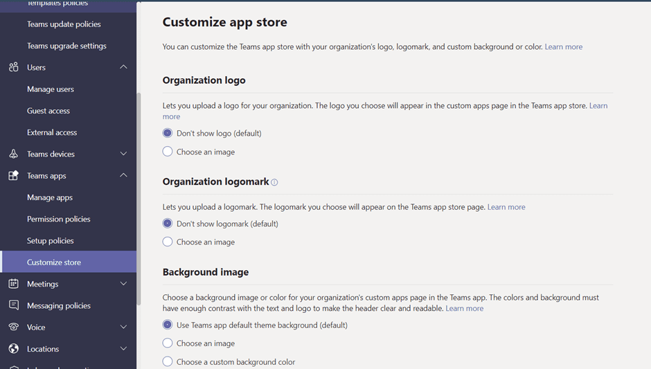 You can customise how the app store looks in the Teams admin center.