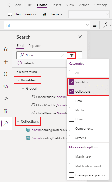 The new Search pane in Power Apps