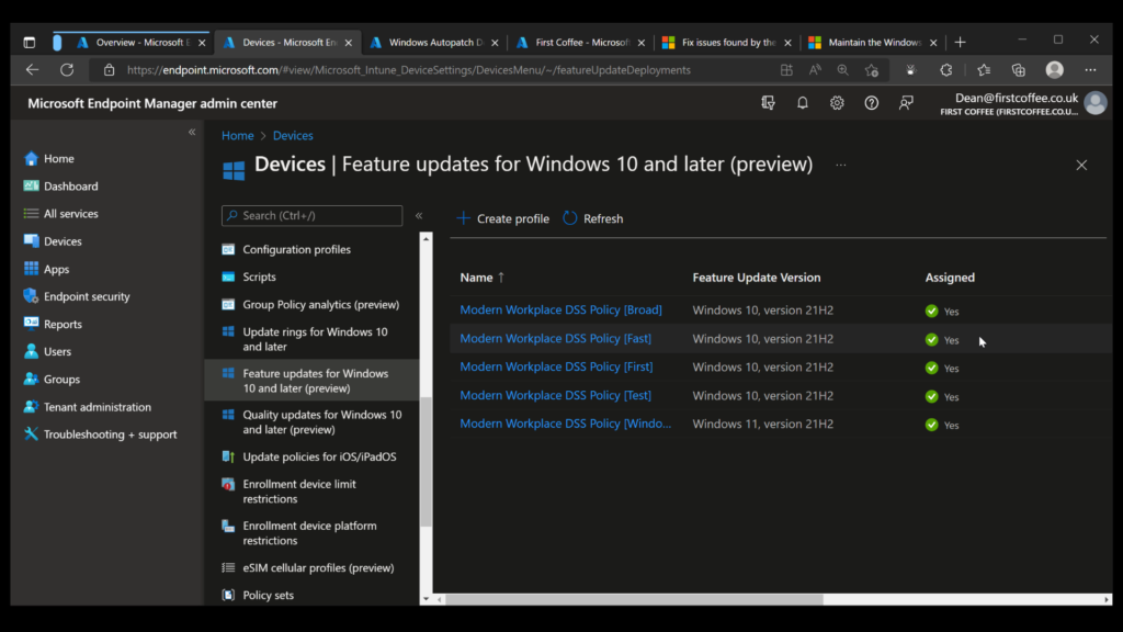 Feature update rings created by Windows Autopatch