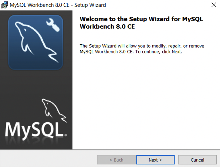The setup wizard for MySQL Workbench