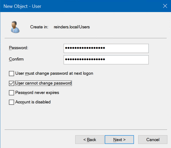 Enter in a new password for the user twice for confirmation in Active Directory Users And Computers