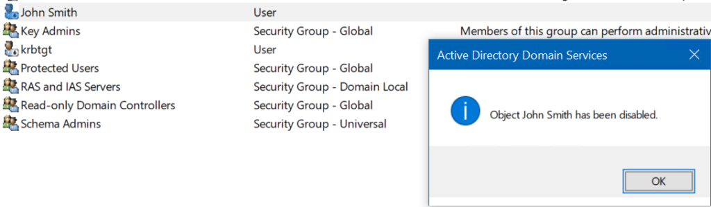 Right-click on a user object to enable and disable an account in Active Directory Users And Computers