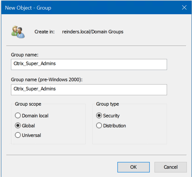Enter a Group name, and choose the Group scope and Group type