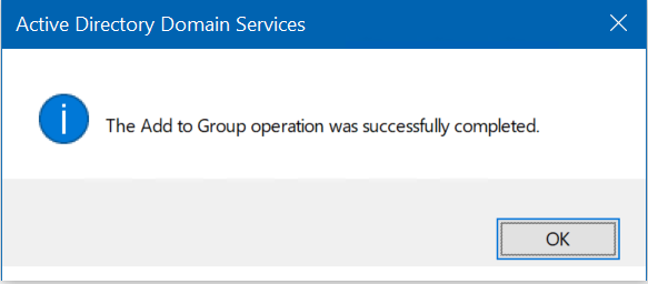 We get a confirmation message after adding the user to the group