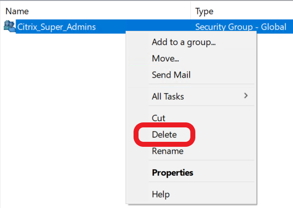 Deleting a group in Active Directory Users And Computers