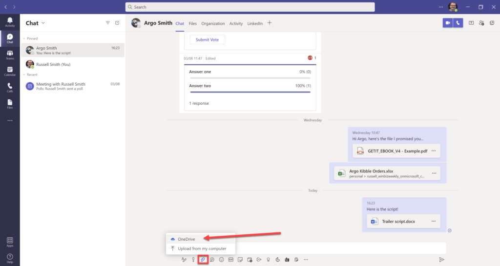 Upload files from your OneDrive for Business in Microsoft Teams