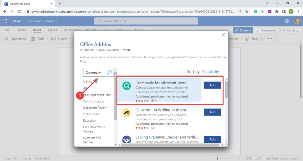 grammarly for office 365