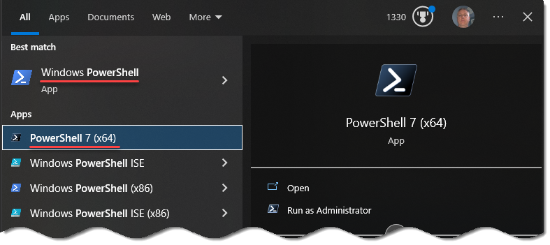 PowerShell v5 and PowerShell v7 installed on the same machine