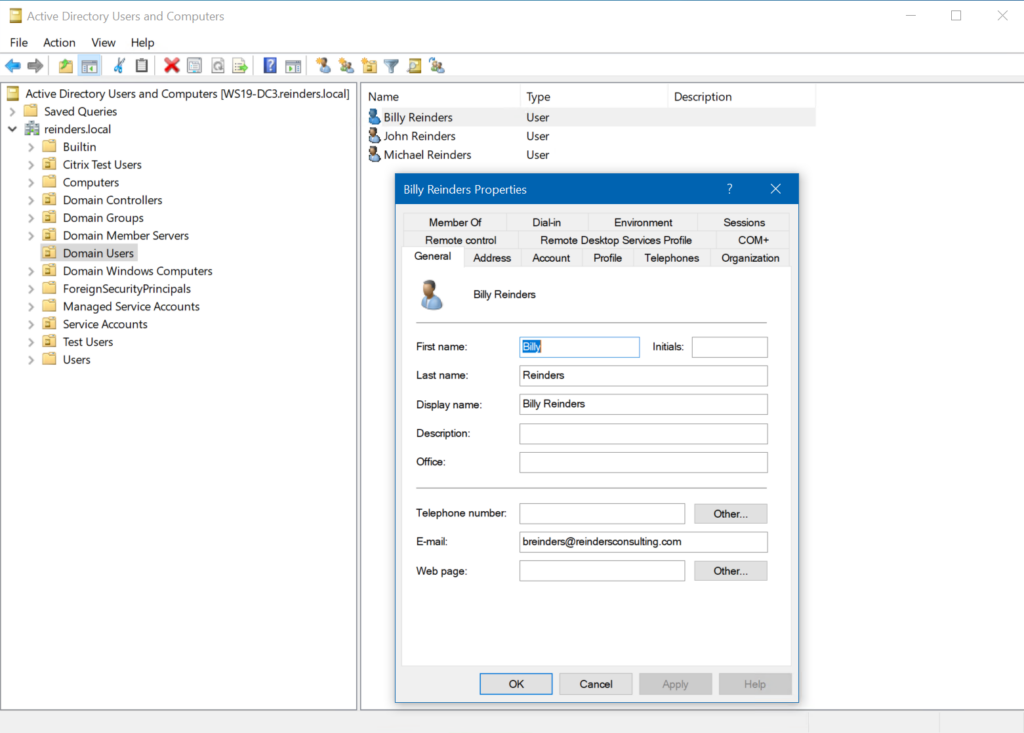 Viewing a user account in Active Directory Users and Computers (ADUC)