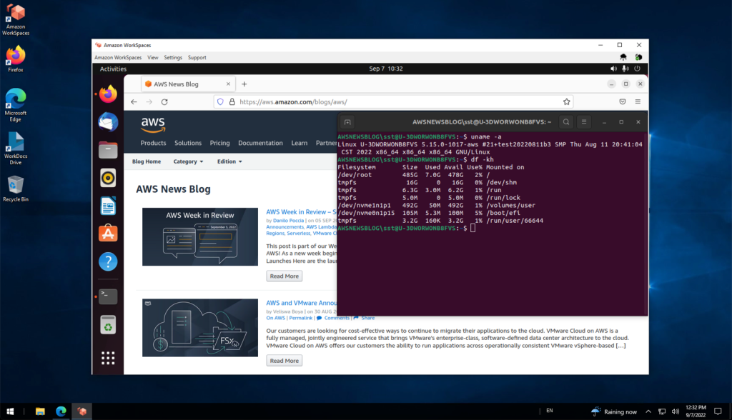 An Ubuntu virtual desktop running on Windows 10 with Amazon Workspaces