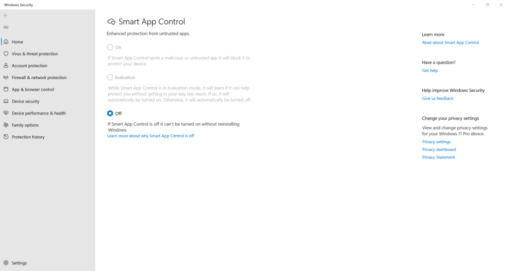Smart App Control cannot be enabled after an upgrade to Windows 11 2022 Update