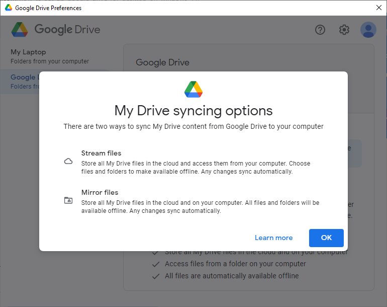 There are two ways to sync Google Drive files on your PC