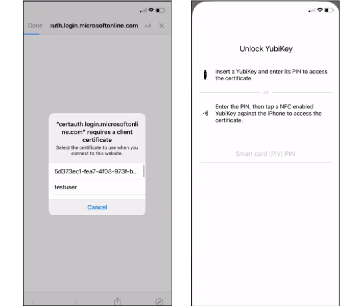 Certificate-based authentication with YubiKeys on iOS and Android
