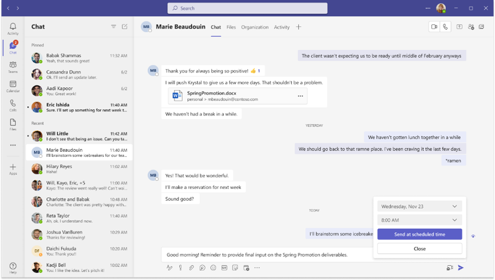 Microsoft Teams chats schedule send