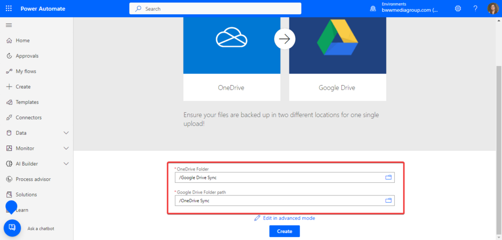Select Google Drive/OneDrive folders