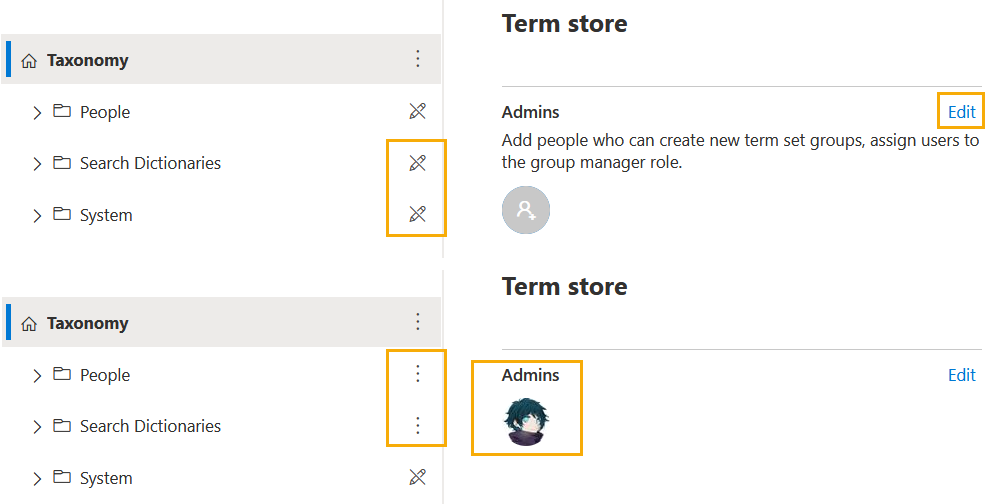 The People and Search Dictionaries term groups are now unlocked in SharePoint