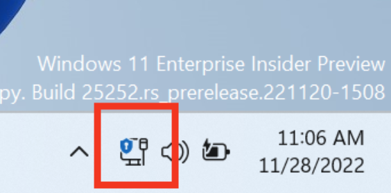 Windows 11 VPN status icon on the taskbar