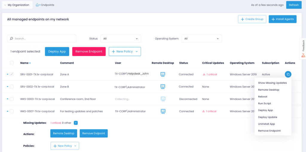 Endpoint actions